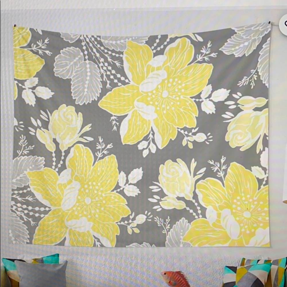 Yellow and Grey Flower Tapestry from Redbubble